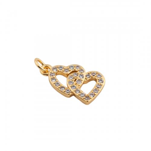 Cubic Zirconia Micro Pave Sterling Silver Pendant, 925 Sterling Silver, Heart, real gold plated, DIY & micro pave cubic zirconia Approx 4mm 