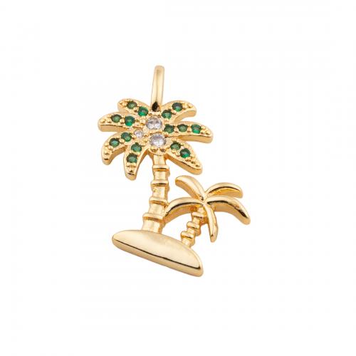 Cubic Zirconia Micro Pave Sterling Silver Pendant, 925 Sterling Silver, Palm Tree, real gold plated, DIY & micro pave cubic zirconia Approx 3mm 