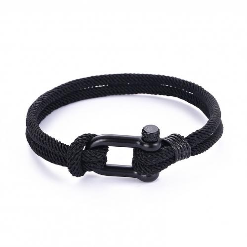 Nylon Cord Bracelets, Milan Cord, with 304 Stainless Steel & Zinc Alloy, plumbum black color plated, fashion jewelry & Unisex Approx 20 cm 