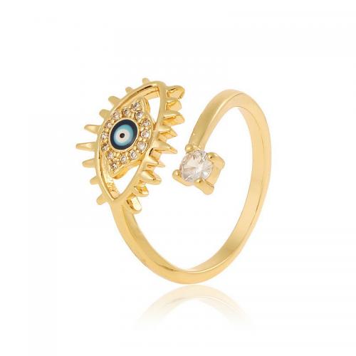 Evil Eye Jewelry Finger Ring, Brass, with Plastic Pearl, gold color plated, fashion jewelry & evil eye pattern & micro pave cubic zirconia & for woman & enamel Inner diameter about 17mm 