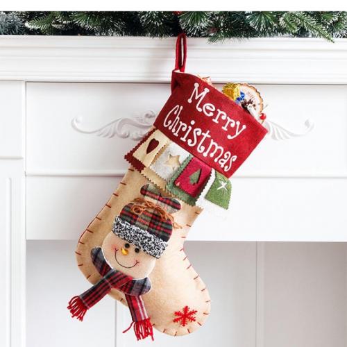 Felt Christmas Sock, with Linen & Velveteen, Christmas Design  