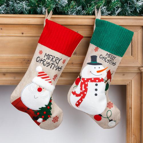 Linen Christmas Sock, Christmas Design  