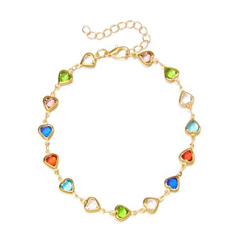 Zinc Alloy Anklet, with 5cm extender chain, Heart, plated, fashion jewelry & for woman & with rhinestone cm 