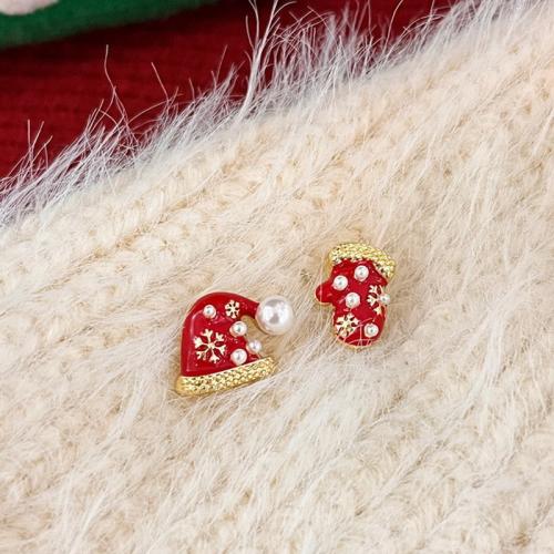 Christmas Earrings, Zinc Alloy, gold color plated & Christmas Design & fashion jewelry & for woman & with rhinestone Length about 13mm 
