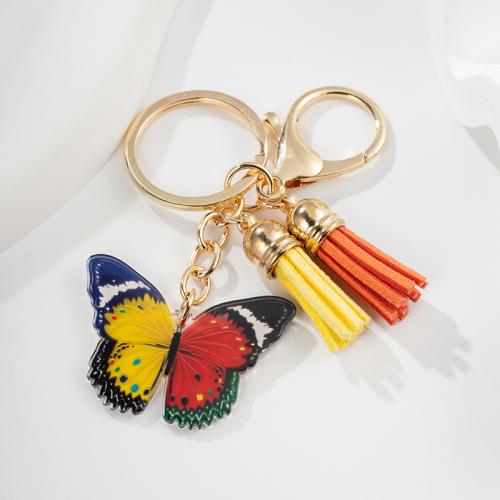 Acrylic Key Chain, Zinc Alloy, with PU Leather & Acrylic, Butterfly, printing, multifunctional & Unisex 