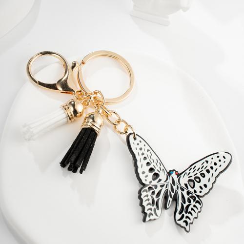 Acrylic Key Chain, Zinc Alloy, with PU Leather & Acrylic, Butterfly, printing, multifunctional & Unisex & hollow 
