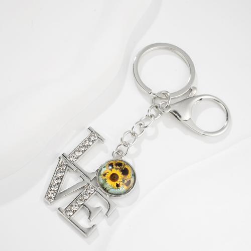 Fashion Time Gem Keychain Key Ring, Zinc Alloy, with Glass, multifunctional & Unisex & with rhinestone 