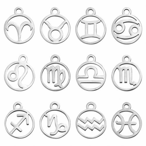 Stainless Steel Constellation Pendant, 201 Stainless Steel, 12 Signs of the Zodiac, plated, DIY Approx [