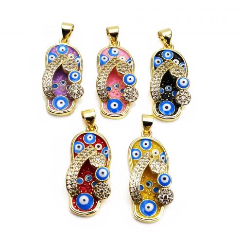 Fashion Evil Eye Pendant, Brass, Shoes, gold color plated, micro pave cubic zirconia & enamel 