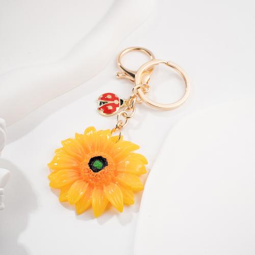 Resin Key Chain, Zinc Alloy, with Resin, Sunflower, multifunctional & 3D effect & for woman, yellow 
