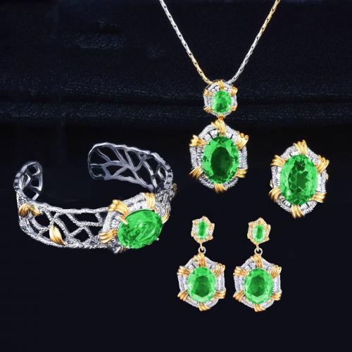 Brass Jewelry Set, plated & for woman & with rhinestone & hollow [