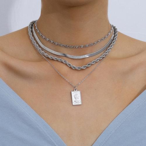 Zinc Alloy Necklace, silver color plated, multilayer & for woman Approx 15.7 Inch 