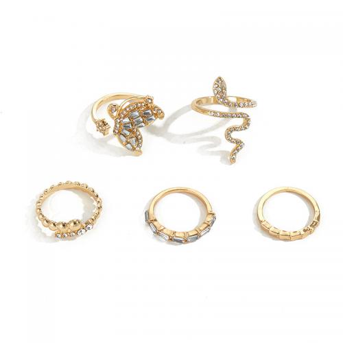 Zinc Alloy Ring Set, gold color plated, 5 pieces & for woman & with rhinestone, US Ring 