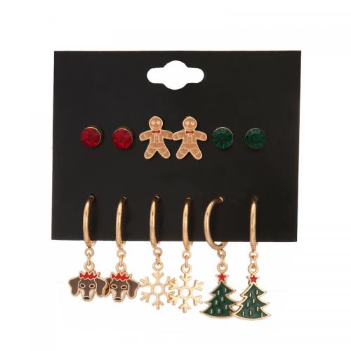 Zinc Alloy Earring Set, gold color plated, Christmas jewelry & for woman & enamel & with rhinestone, earring length 10-35mm 