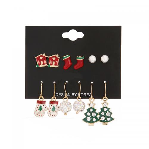 Zinklegierung Ohrring-Set, goldfarben plattiert, Weihnachtsschmuck & für Frau & Emaille & mit Strass, earring length 10-40mm, verkauft von setzen