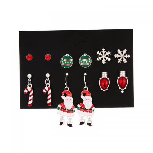 Zinc Alloy Earring Set, plated, Christmas jewelry & for woman & enamel & with rhinestone, earring length 10-40mm 