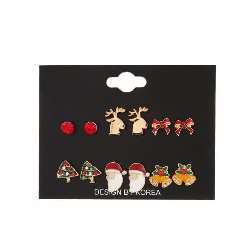 Zinklegierung Ohrstecker Set, plattiert, Weihnachtsschmuck & für Frau & Emaille & mit Strass, earring length 10-20mm, verkauft von setzen