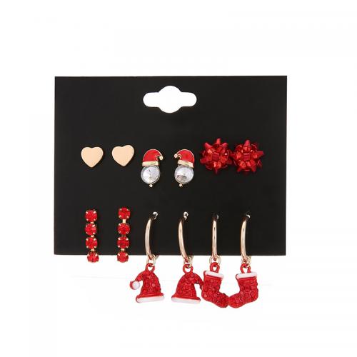 Zinklegierung Ohrring-Set, plattiert, Weihnachtsschmuck & für Frau & Emaille & mit Strass, earring length 10-40mm, verkauft von setzen