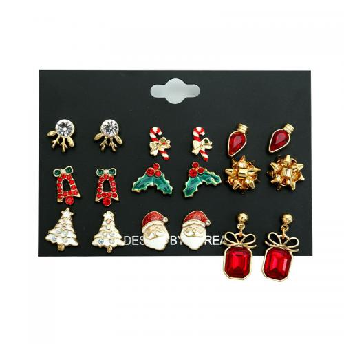 Zinklegierung Ohrring-Set, plattiert, Weihnachtsschmuck & für Frau & Emaille & mit Strass, earring length 10-20mm, verkauft von setzen