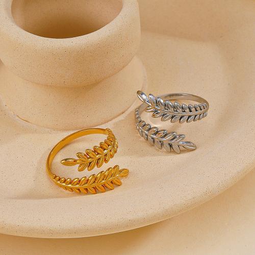 Stainless Steel Finger Ring, 304 Stainless Steel, Leaf, Vacuum Ion Plating, fashion jewelry & for woman 