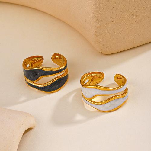 Enamel Stainless Steel Finger Ring, 304 Stainless Steel, 18K gold plated, fashion jewelry & for woman diameter 17mm 