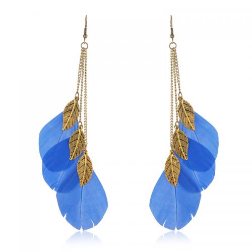 Fashion Feather Earring , Zinc Alloy, with Feather, plated, fashion jewelry & for woman 155mm 