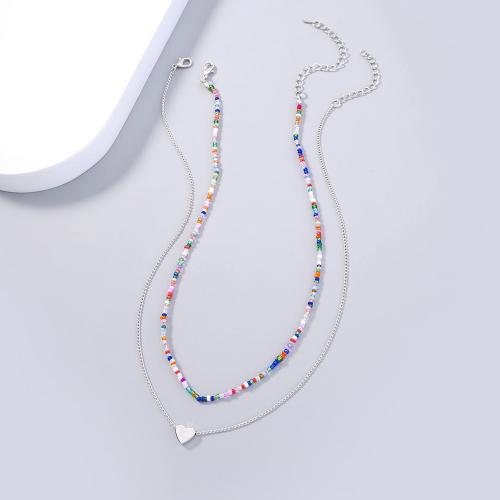 Fimo Schmuck Halskette, Messing, mit Polymer Ton, plattiert, Doppelschicht & Modeschmuck & für Frau, Länge:ca. 38 cm, ca. 48 cm, verkauft von PC