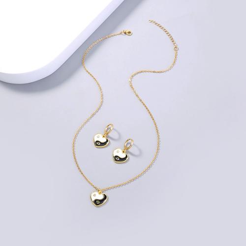 Brass Jewelry Set, with enamel, Heart, plated, 2 pieces & fashion jewelry & for woman, gold [