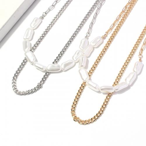 Plastic Pearl Necklace, Zinc Alloy, with Plastic Pearl, with 7cm extender chain, plated, Double Layer & fashion jewelry & for woman Approx 42 cm 