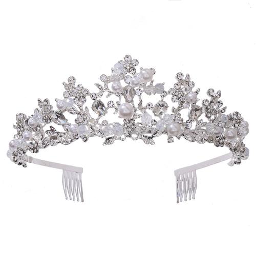 Bridal Tiaras, Zinc Alloy, with Rhinestone & Plastic Pearl, fashion jewelry & for woman & with rhinestone cm .2 cm [
