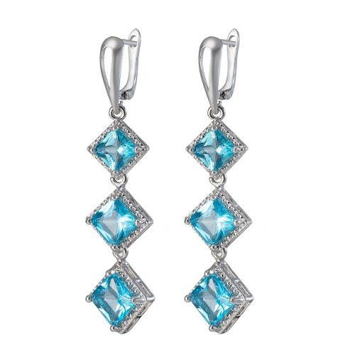 Brass Drop Earring, Geometrical Pattern, platinum color plated, micro pave cubic zirconia & for woman 