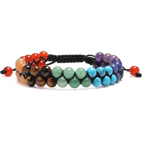 Gemstone Bracelets, Natural Stone, with Knot Cord, Round, Adjustable & fashion jewelry & Unisex 6mm Approx 18-23 cm 
