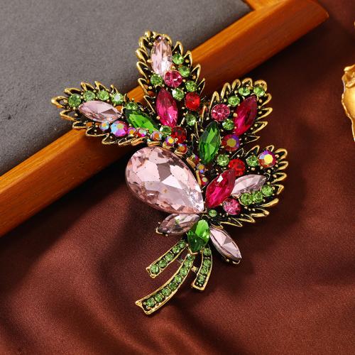 Crystal Brooch, Zinc Alloy, with Crystal, Flower, for woman & with rhinestone 