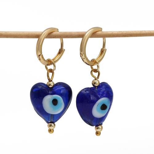Evil Eye Earrings, Brass, with Glass, gold color plated & fashion jewelry & for woman & enamel 