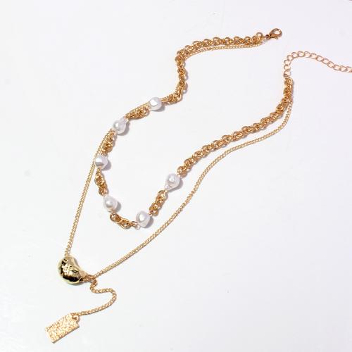 Zinc Alloy Necklace, with Plastic Pearl, with 7cm extender chain, plated, Double Layer & fashion jewelry & for woman, gold Approx 41 cm 