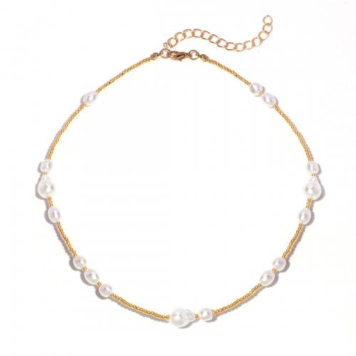 Zinc Alloy Necklace, with Plastic Pearl, with 7cm extender chain, plated, fashion jewelry & for woman, gold Approx 38 cm 