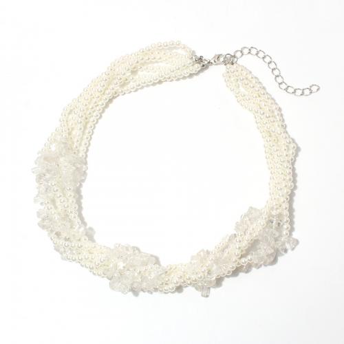 Collier de perles en plastique, perle de plastique, avec 7cm chaînes de rallonge, bijoux de mode & multicouche & pour femme, blanc Environ 42 cm, Vendu par PC