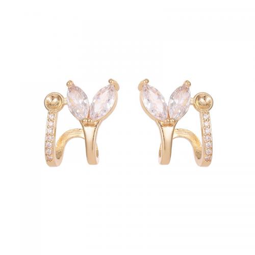 Cubic Zirconia Micro Pave Brass Earring, plated & micro pave cubic zirconia & for woman, golden 
