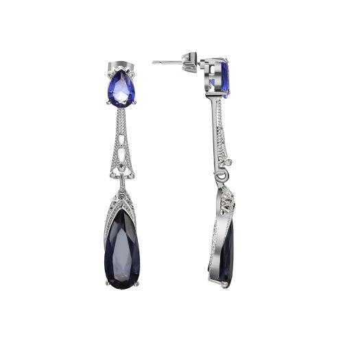 Brass Drop Earring, Teardrop, platinum plated, micro pave cubic zirconia & for woman 55mm 