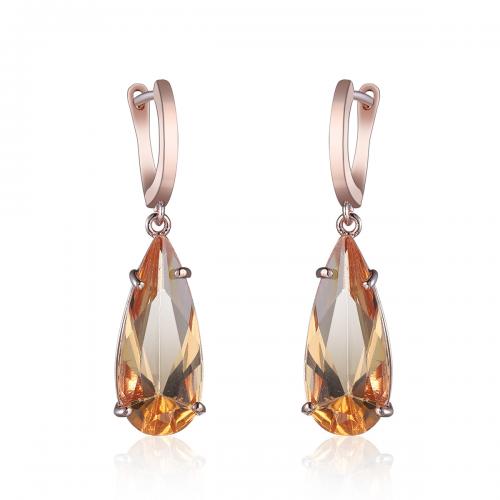 Brass Drop Earring, with Crystal, Teardrop, rose gold color plated, fashion jewelry & for woman 