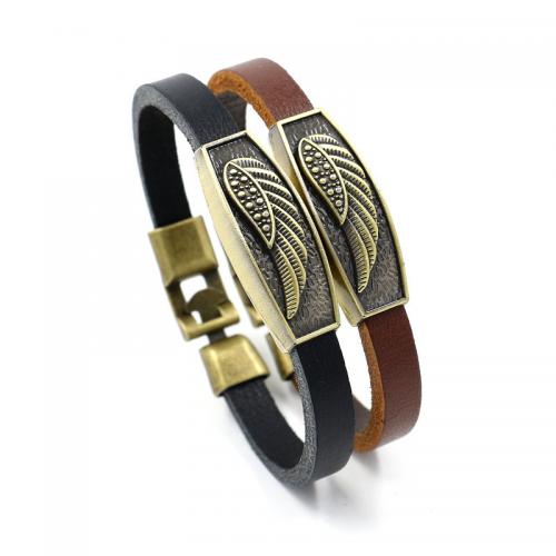 Cowhide Bracelets, Zinc Alloy, with cowhide cord, Rectangle, plated, fashion jewelry & Unisex 8mm Approx 21 cm [