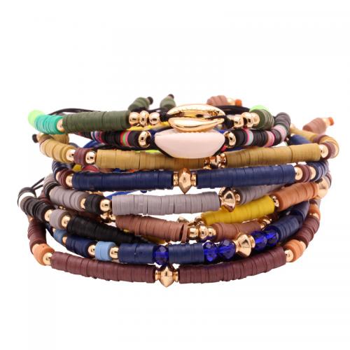 Polymer Clay Bracelets, with Knot Cord & Shell & Zinc Alloy, gold color plated, Adjustable & fashion jewelry & Unisex Approx 14-28 cm 