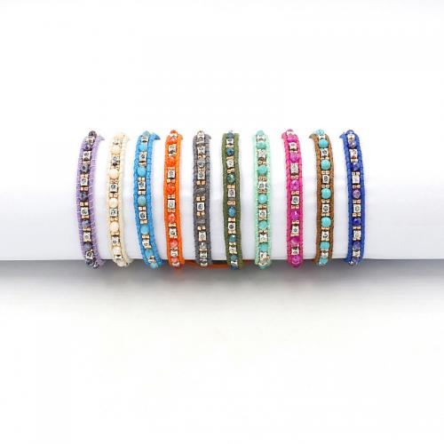 Zinc Alloy Crystal Bracelets, Wax Cord, with Synthetic Turquoise & Crystal & Zinc Alloy, Flat Round, plated, Adjustable & fashion jewelry & Unisex 7mm Approx 14-25 cm 