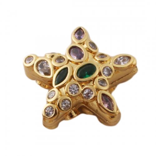 Cubic Zirconia Micro Pave Brass Beads, Star, DIY & micro pave cubic zirconia, golden Approx 1.5mm [