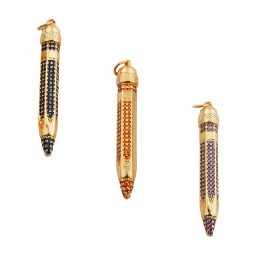 Cubic Zirconia Micro Pave Brass Pendant, pencil, fashion jewelry & Unisex & micro pave cubic zirconia Approx 3.5mm 