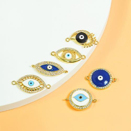 Evil Eye Jewelry Connector, Brass, gold color plated & micro pave cubic zirconia & enamel & 1/1 loop 