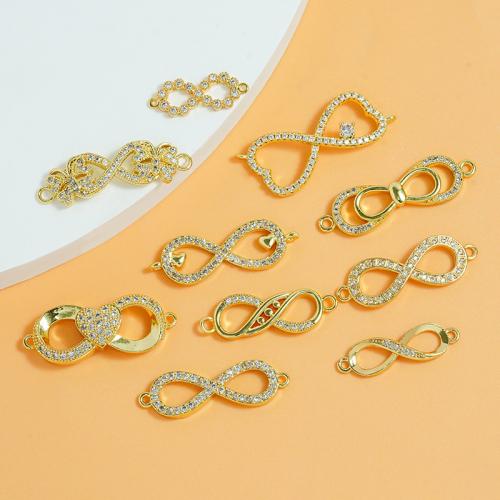 Cubic Zirconia Micro Pave Brass Connector, gold color plated & micro pave cubic zirconia & 1/1 loop 