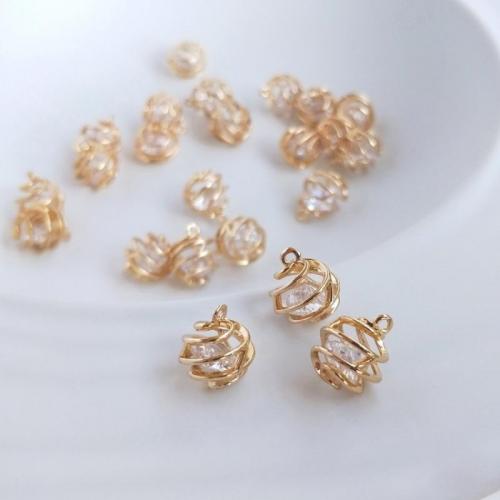Cubic Zirconia Brass Pendants, with Cubic Zirconia, gold color plated, DIY, 10mm 