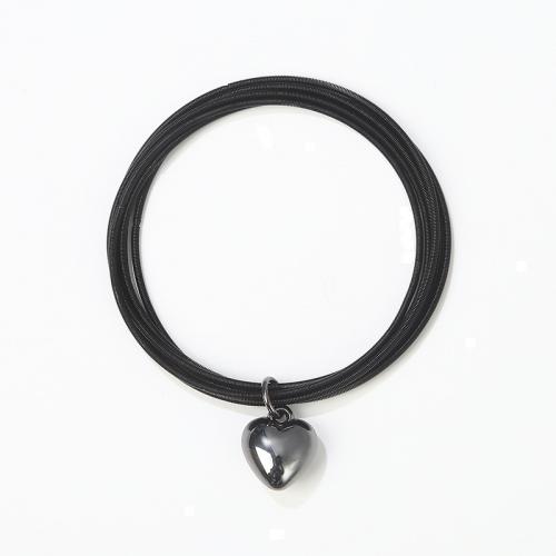 CCB Bracelets, Iron, with Copper Coated Plastic, Heart, plated, fashion jewelry & multilayer & for woman, black Approx 19 cm 