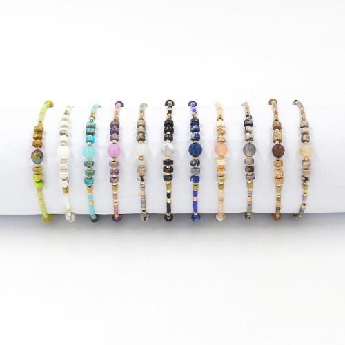 Gemstone Bracelets, with Seedbead & Wax Cord, Round, Adjustable & fashion jewelry & Unisex Approx 14-25 cm 